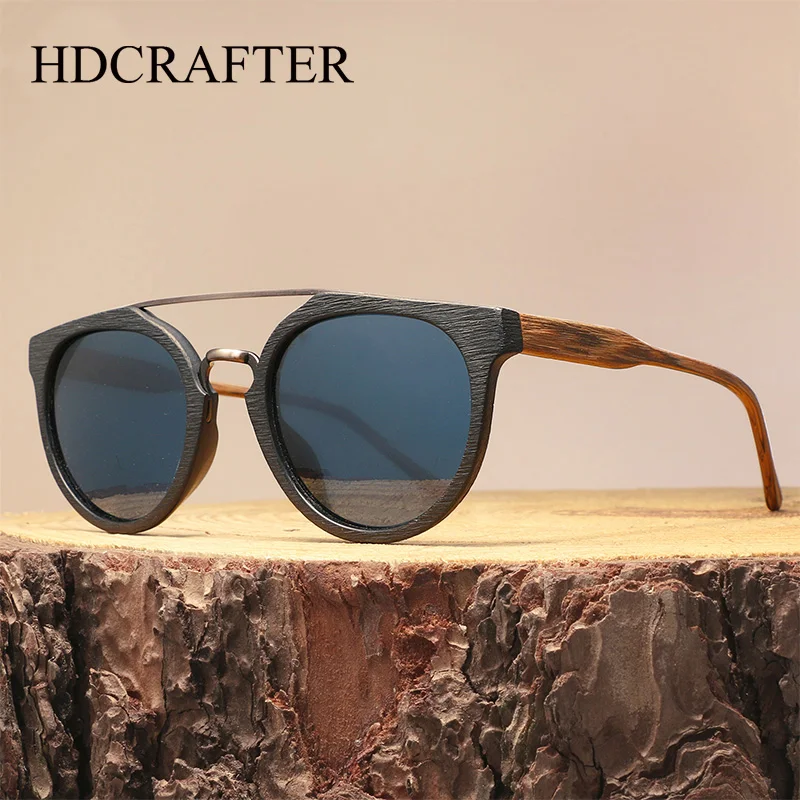 HDCRAFTER Round Vintage Wood Sunglasses Polarized Mens Brand Designer Sun Glasses Wooden Sunglass Women oculos de sol masculino