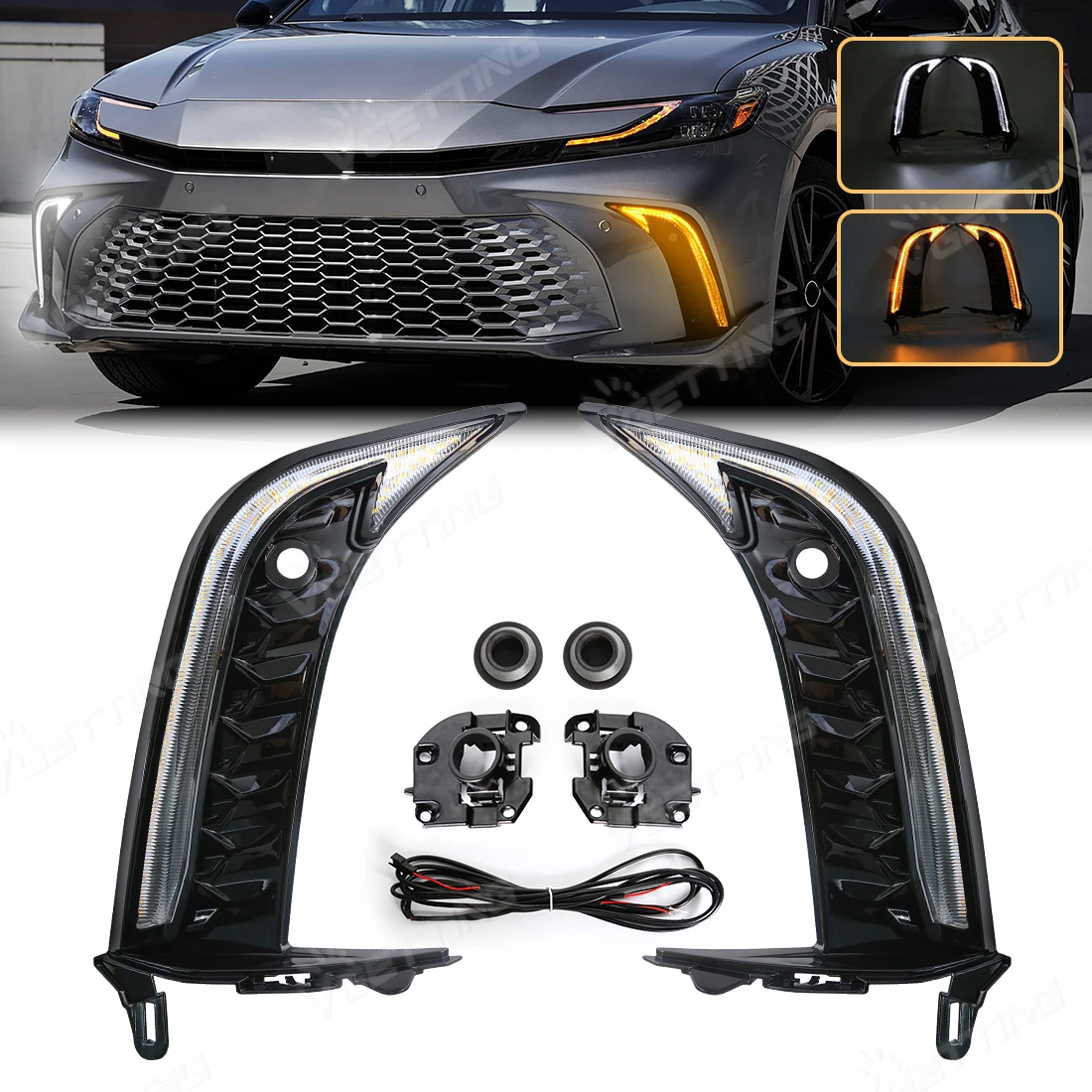 

1Set For Toyota Camry SE XSE 2024 2025 Car LED Front Bumper Daytime Running Light DRL White Yellow Driving Turn Signal Light 12V