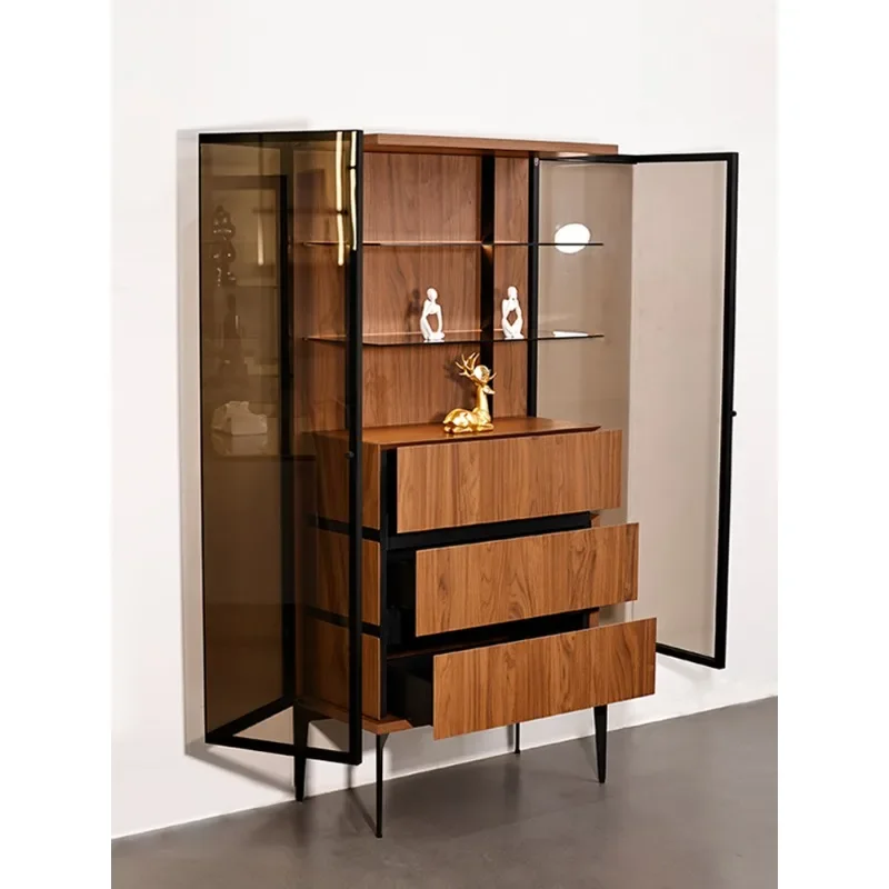 Italian double door with lamp tempered glass European wing aircraft cabinet wine cabinet