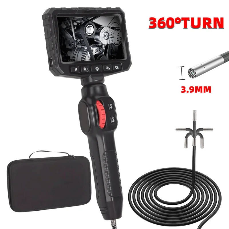 Endoscope Camera with Light 3.9 MM 4.3 Inch with 6 LED, IP67 Waterproof 2 M Semi-Rigid Cable for Automotive Repair Plumbing Insp