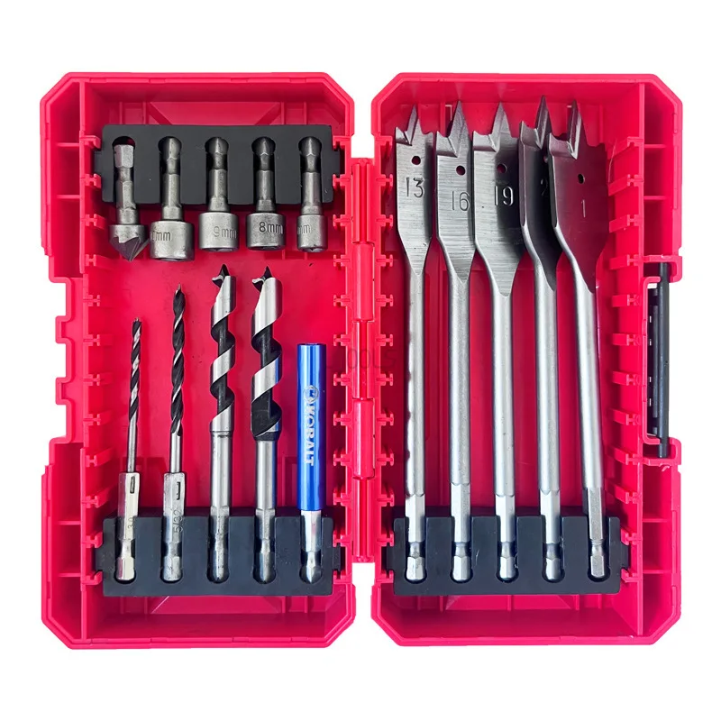 

15pcs Drill Bit Set Sockets Three-winged Drag Bit Hexagonal Twist Drill Professional Household Woodworking Drilling Tool Sets