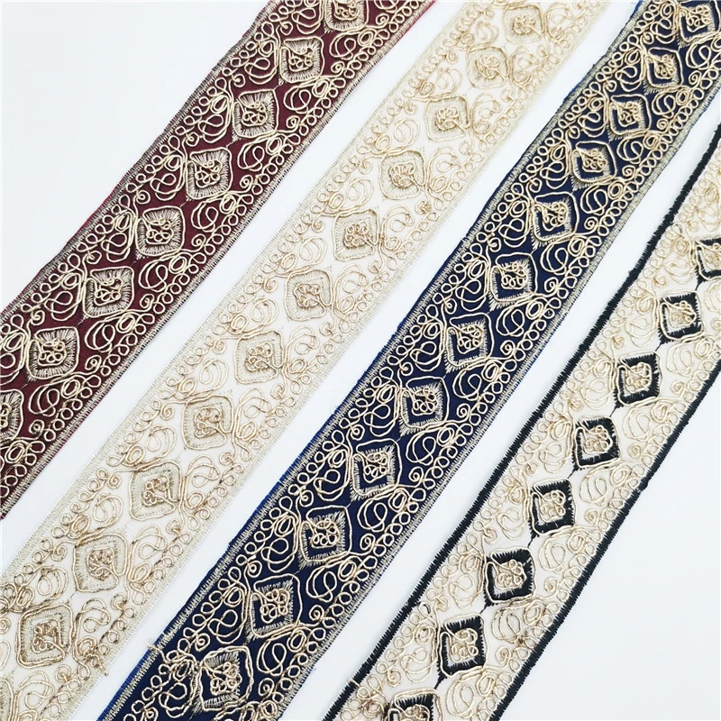 Many Color Gold Tread Sewing Lace Fabric Diy Sewing Lace Trim DIY Clothes Bag Accessories Ethnic Embroidery Ribbon