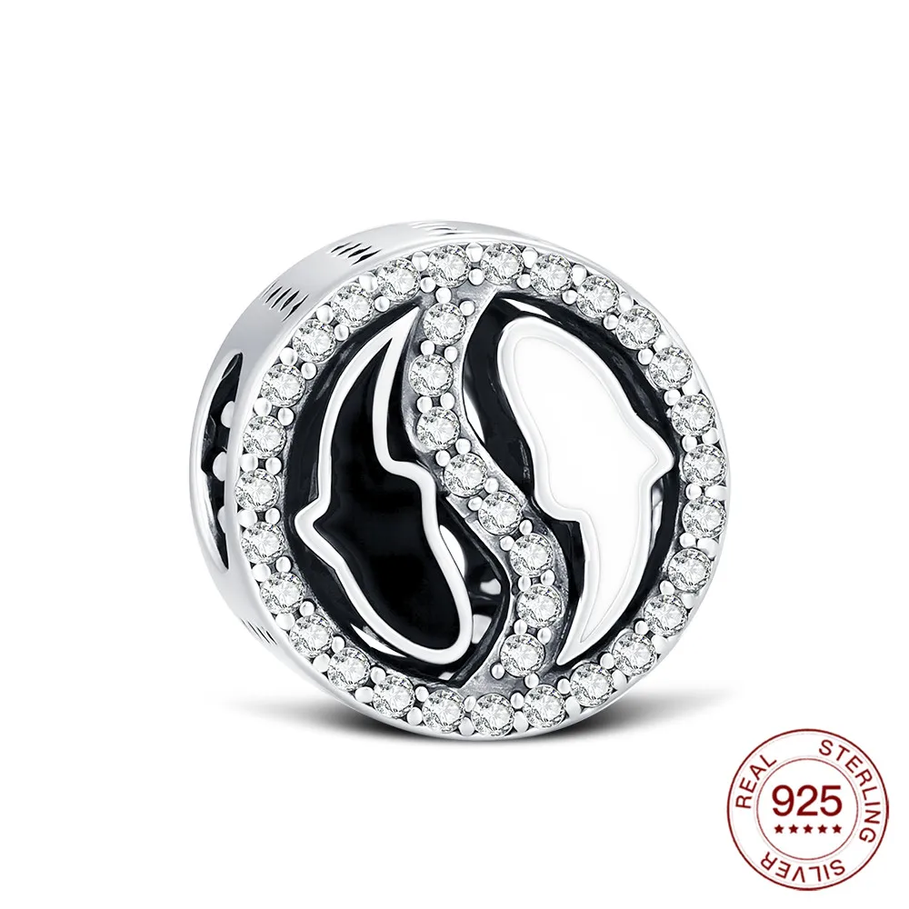 New 925 Sterling Silver Yin-Yang Tai Chi Fish Bead Pendant Fits Original Bracelets Meaningful Graduation Jewelry Gifts For Women