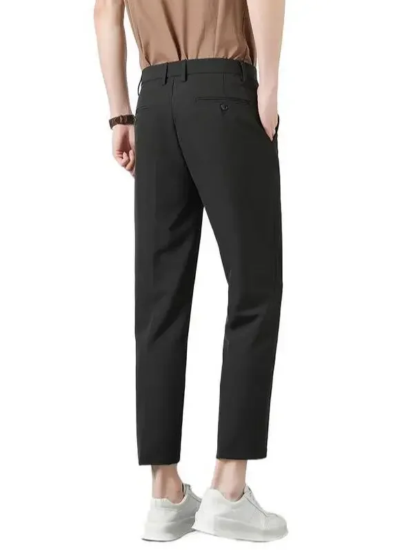 Spring Summer Suit Pants Men Business Smooth Slim Business Office Social Elastic Waist Ankle Length Formal Korean Trousers Male