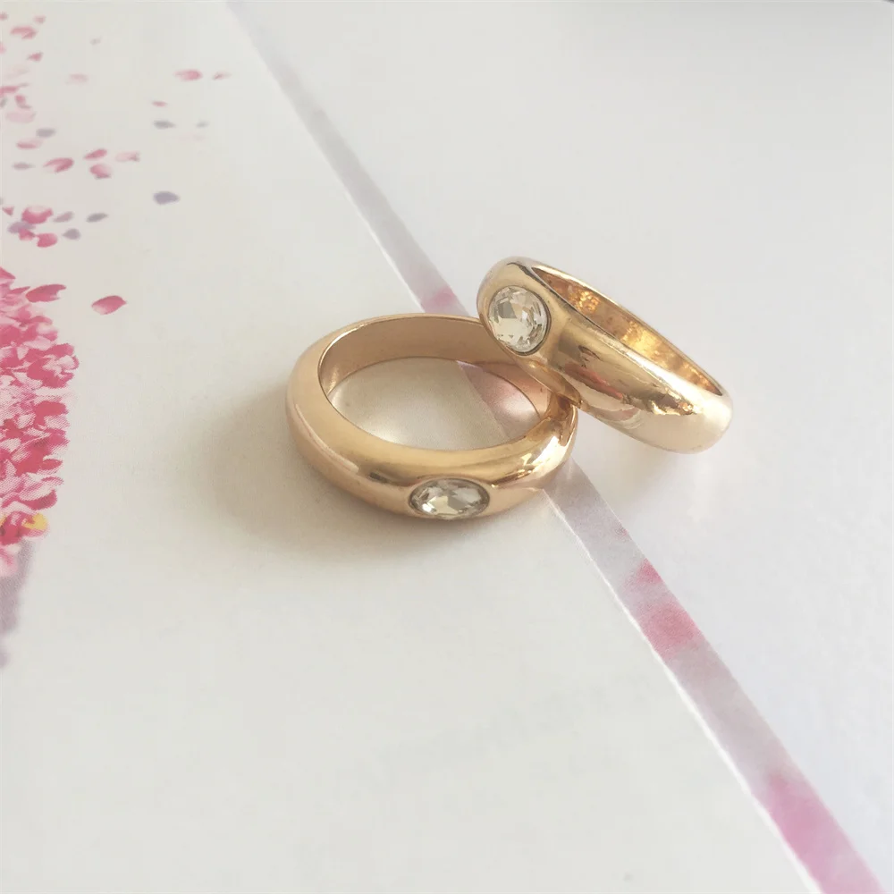 New Arrivals Gold Color Plating Oval Clear Stone Decorated Twin Ring Sets For Women Girl Casual Classic Elegant Gorgeous Jewelry