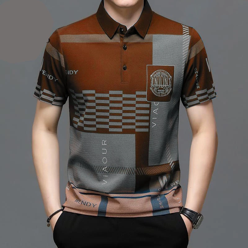 

Men's summer fashion casual formal polo shirt, slim fit, 3D printed pattern, wrinkle resistant and fade resistant breathable top