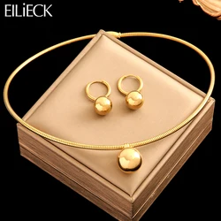 EILIECK 316L Stainless Steel Gold Color Glossy Bead Balls Necklace Earrings For Women Girl New Party Gift Trendy Jewelry Set