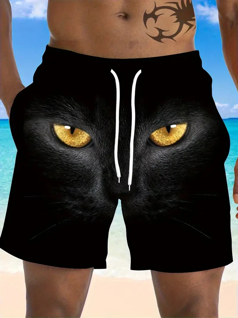 2025 Fashion Cute Cat Printed Beach Shorts For Men Women Sports Shorts Fashion Y2k Casual Summer Quick Dry Y2k Swimming Trunks