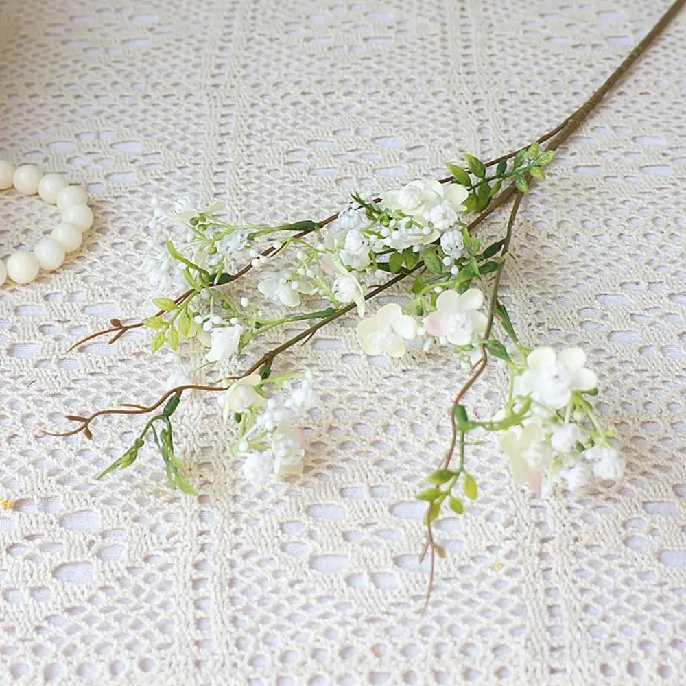 Indie Room Decor 64cm Artificial Flower With Leaf Single Small Flowers Pearl Plum Beautiful Plum Blossom Study