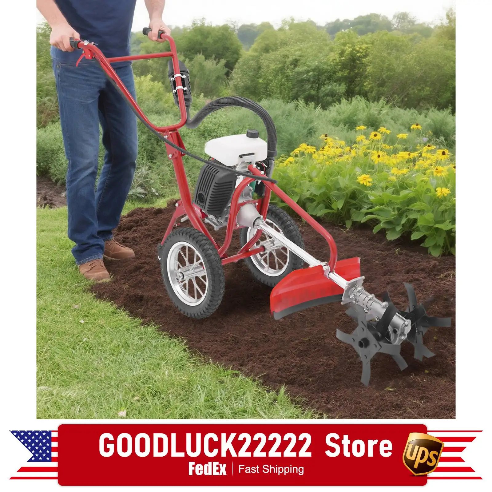 

Gasoline Cultivator, 4 Stroke 4HP 3 in 1 Hand Push Tiller for Garden, Multi-Functional for Weeding, Lawn Mowing, Soil Loosening