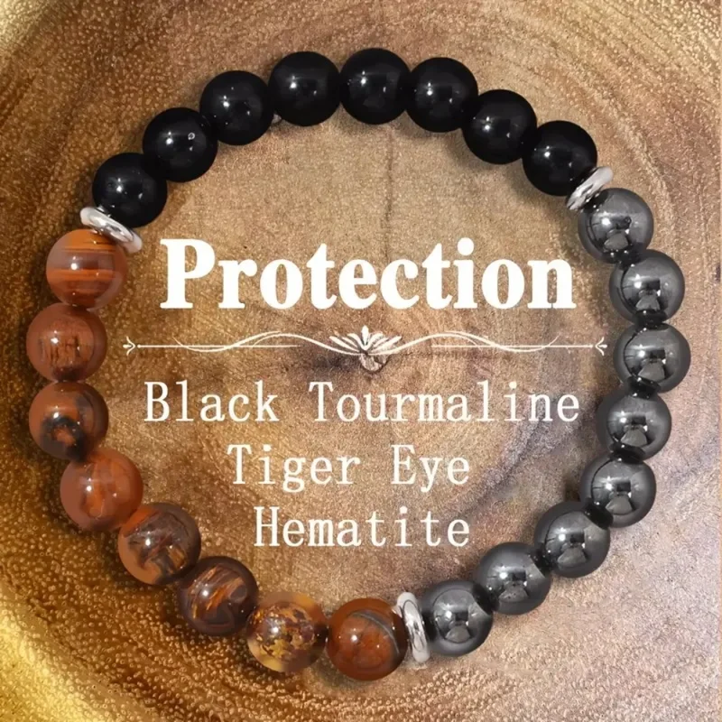 Outdoor Natural stone Tiger eye Round hematite bracelet women men couple lover summer beaded braclets Father's Day gifts