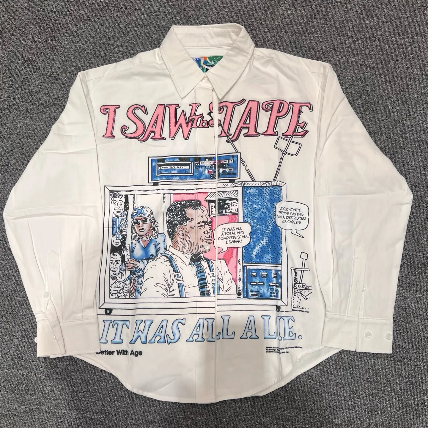 American Retro Comic Print Long Sleeve Shirt Better with Age RICKY WAFFLE Casual Style Loose Fit Cotton No Brand Registered