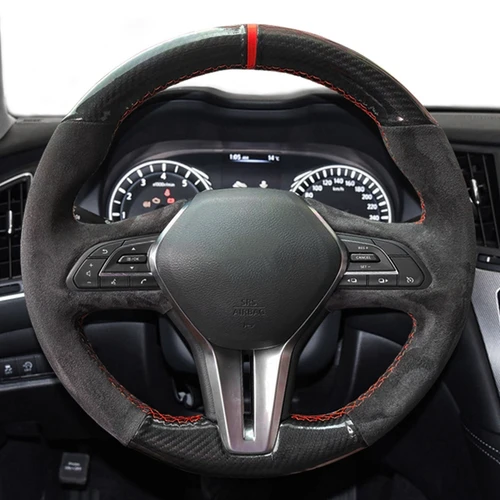 Imagen 2 del producto Cubierta personalizada para volante de coche, trenza de gamuza de fibra de carbono para Infiniti QX50 2018-2020 Q50 2018 2019 2020 Q60 2016-2020