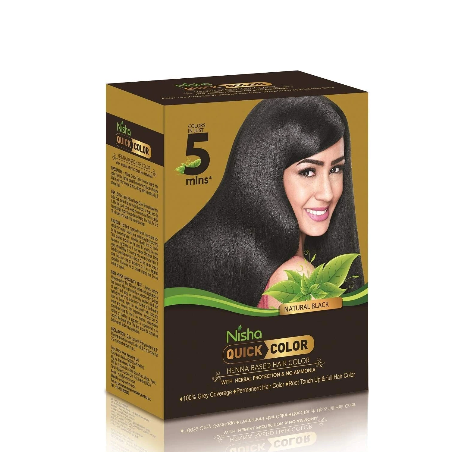 2box Nisha Quick Color Henna Based Hair Color Organic Hair Dye Plant Essence Cover white hair Natural Black Smooth Longer Period