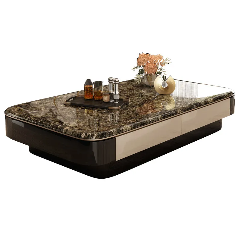 Black microcrystalline stone coffee table heightened 45 Italian minimalist light luxury flat floor living room household large a