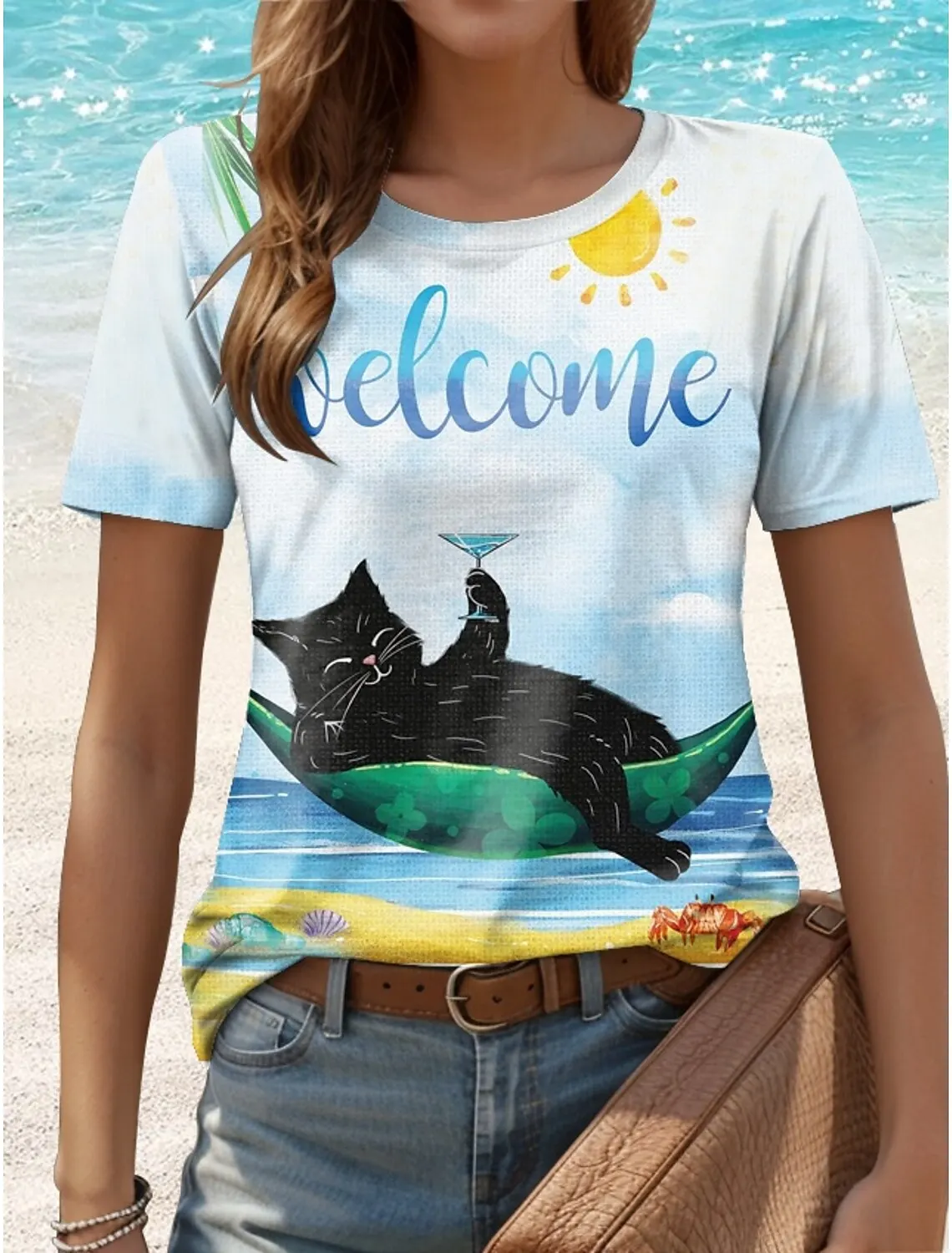 

Funny Animal Cat 3D Print T-Shirts Women Casual Streetwear Short Sleeve T Shirt Crew Neck Tees Harajuku Y2K Tops Female Clothing