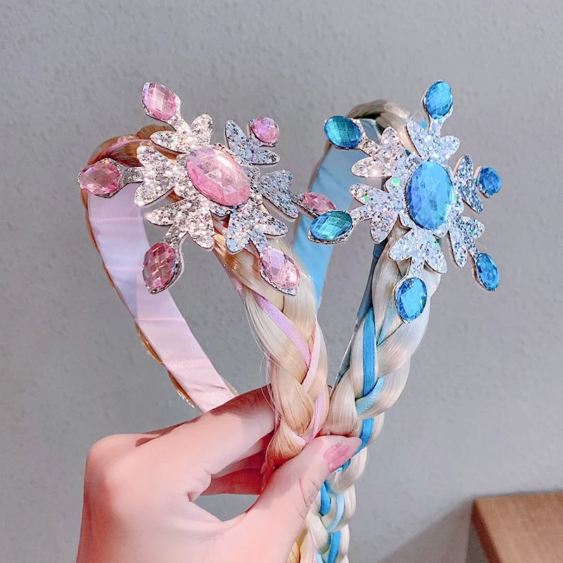 

Girls Cosplay Princess Braid Headwear Children's Wig Braids Pressed Hair Headband Kids Cute Bow Mesh Crown Hair Accessories