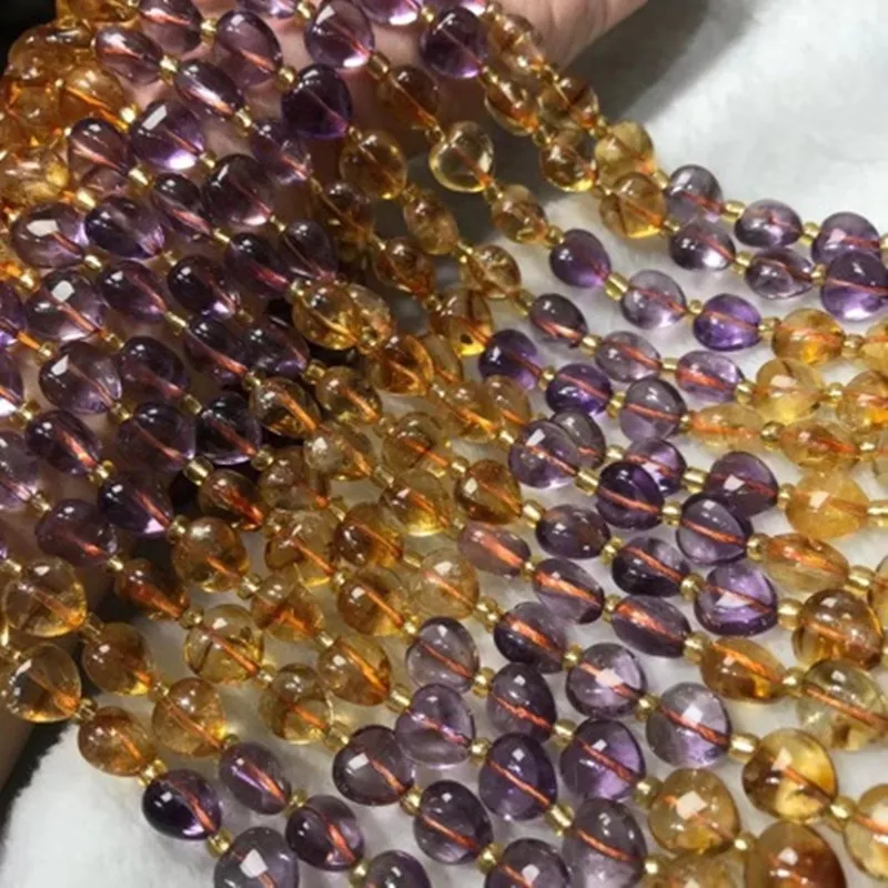 

1string loose beads Citrine/amethyst/ametrine heart 7*10mm nature for DIY making jewelry necklace 38cm FPPJ wholesale