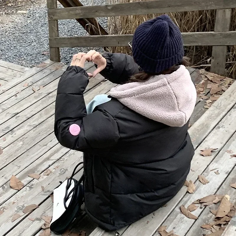 Y2K Koreanische Nette Gefälschte Zwei-stück Mit Kapuze Lose Baumwolle gefütterte Jacke Weibliche Winter Neue Casual Baumwolle gefütterte Jacke weibliche Mäntel
