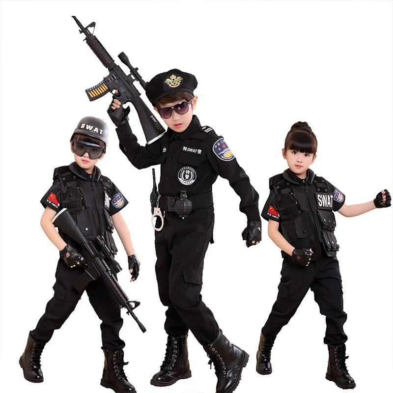 Kids Policemen Costumes Police Cop Cosplay Army Police Uniform Clothing Set Fighting Performance Boy Military Training Attire