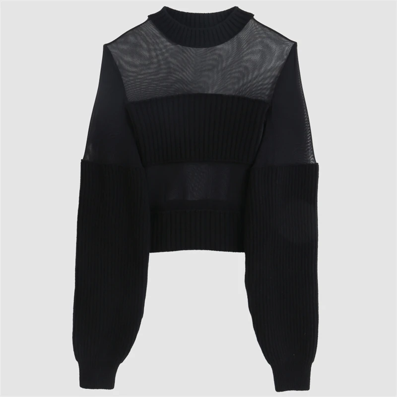 

Women's sweater New elastic knitted long sleeved top for autumn 2025 Sexy perspective pullover wool blend Women's turtleneck y2k