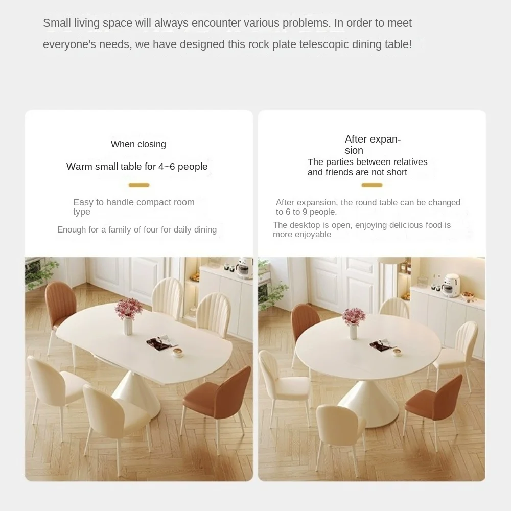 Cream wind pure white matte slate dining table swivel telescopic folding waltz dining table square round dual purpose table