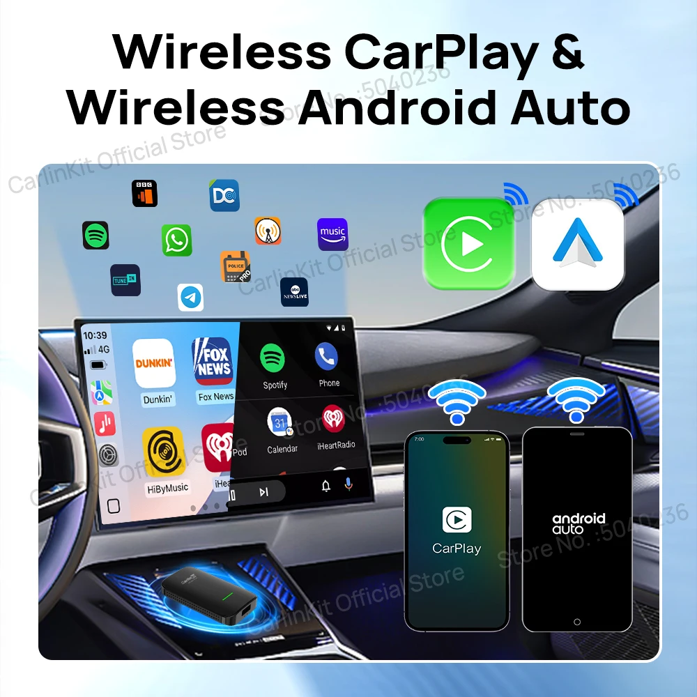 CarlinKit 4.0 CP2A Pro 3-In-1 Android TV Box CarPlay Ai Box يدعم Netflix YouTube Wireless CarPlay وAndroid Auto Smart Car Box