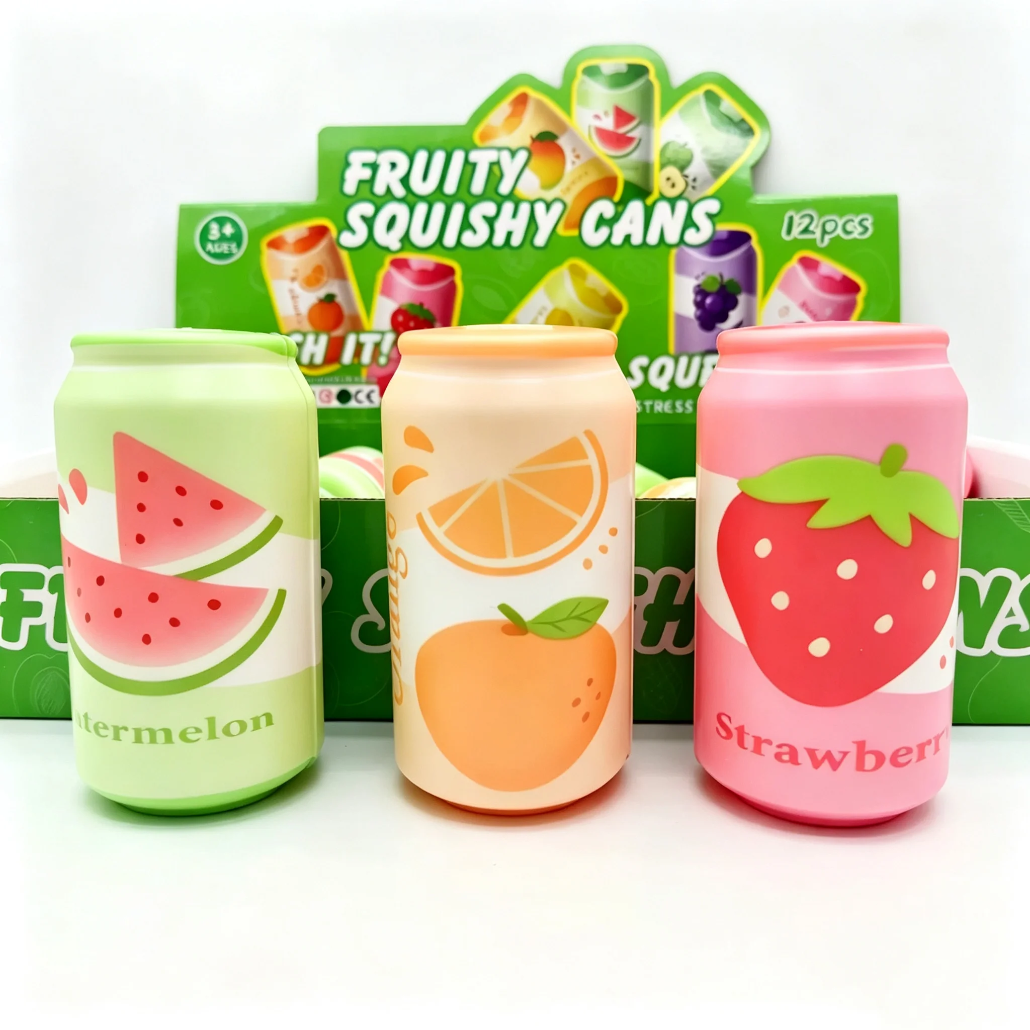 Heißes Soda-Dosen-Quetschspielzeug, Frucht-Erdbeere, Wassermelone, Traube, langsam aufsteigendes Quetschspielzeug, Getränke-förmiges Stressabbau-Spielzeug, Partygeschenke
