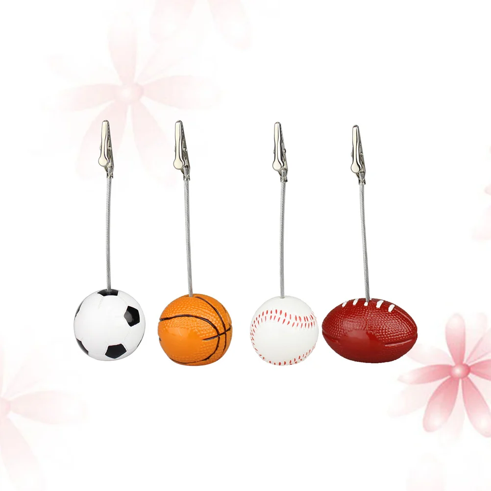 

4Pcs Resin Ball Base Memo Holder Yellow Silver Flexible Clip Desktop Photo Note Clip Office Home Decoration Basketball Football