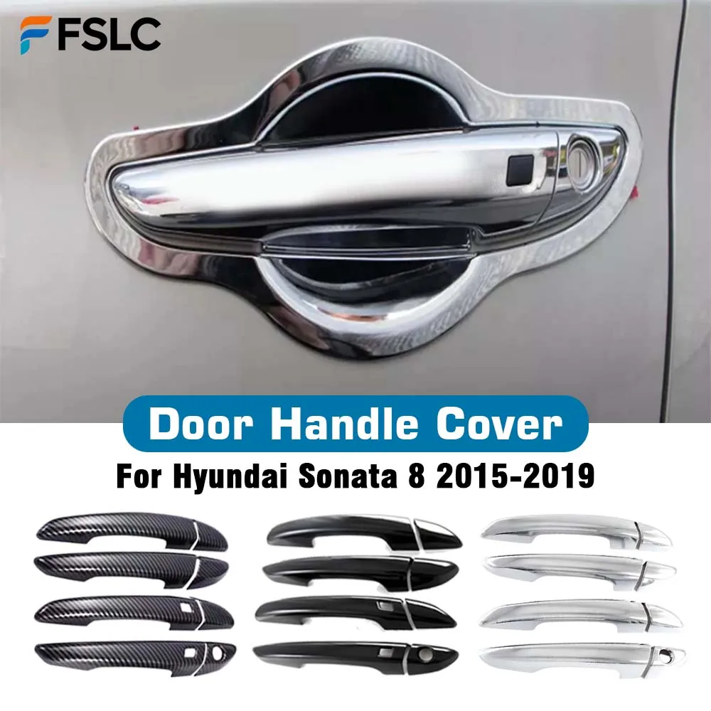 

Car Decoration Door Handle Cover For Hyundai Sonata 8 2015 2016 2017 2018 2019 Carbon Fiber Chrome Silver Glossy Black Styling