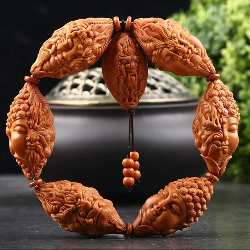 

Old Materials Nut Bracelet a Flash of Thought Handmade Stone 1.8 Large Seeds Olive Carving Crafts Men and Women Br