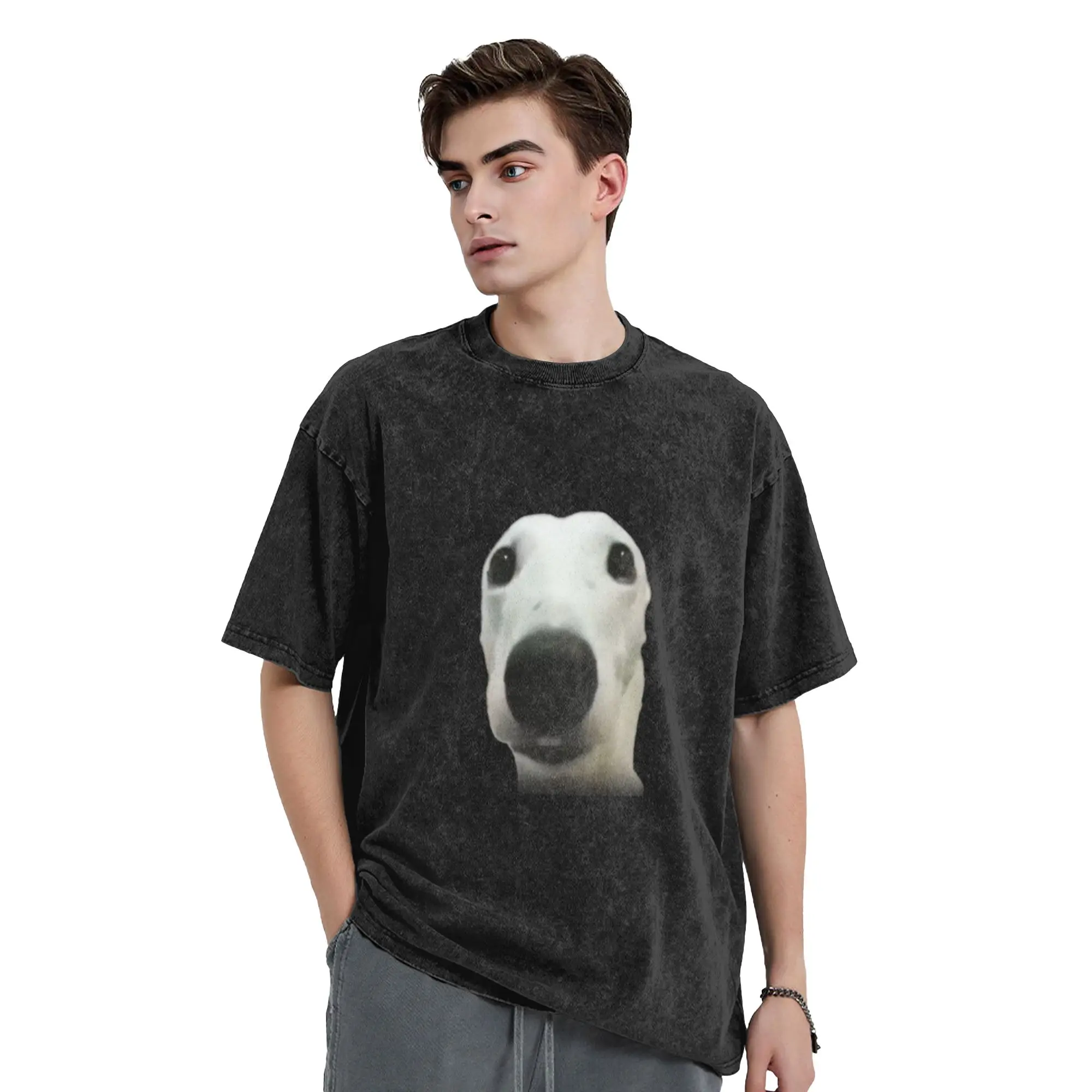 Dog Meme - Afraid Dog - Scared Dog Unique Chic A Vintage Oversized Cotton Unisex T-Shirts