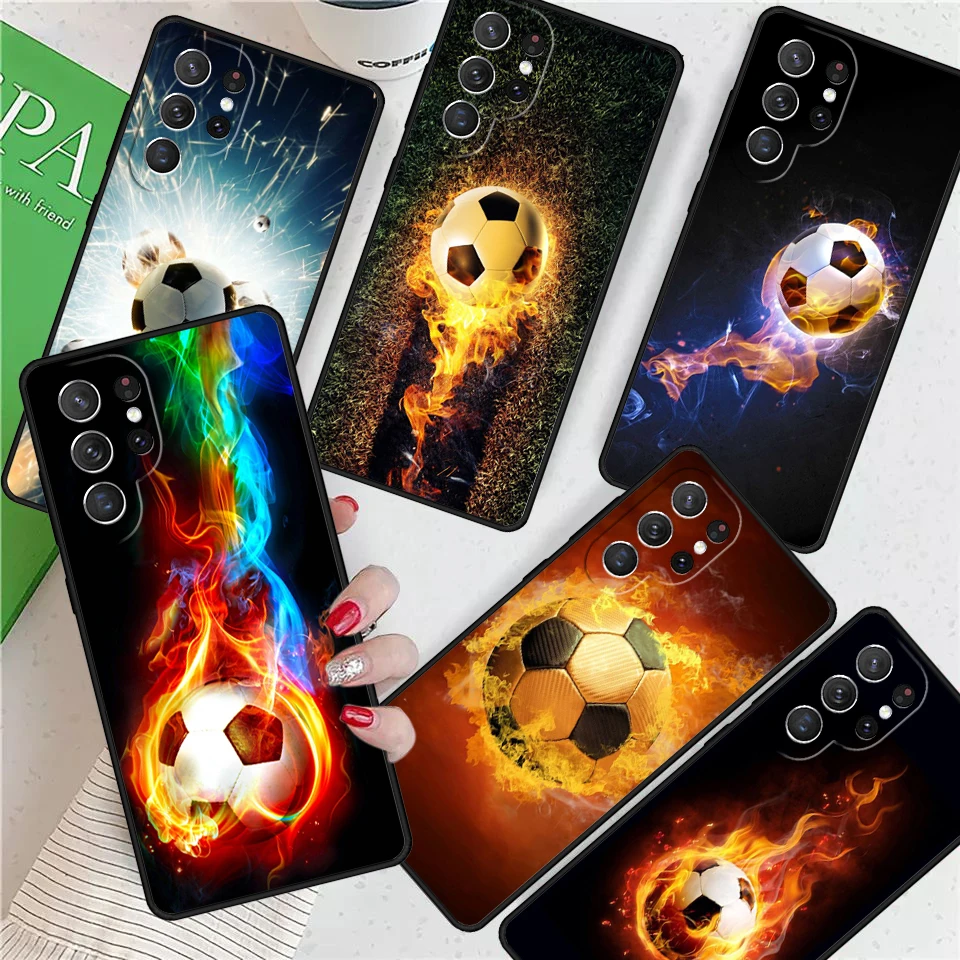 Fire Football Ball Soccer For Samsung Galaxy S24 Ultra S21 S22 S8 S9 S10E Note 10 20 Plus FE S23 Phone case Cover Coque