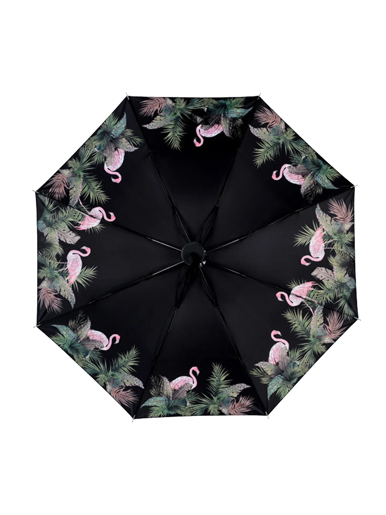 Creative 5 fold Umbrella Flamingo Black Glue Clear Umbrella Anti UV Sunshade  Sunscreen Umbrella