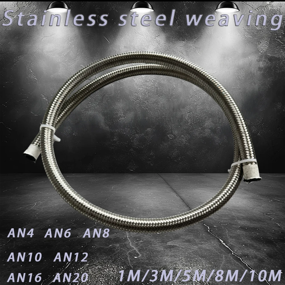 

Silver 1M-10M Length Customizable AN4-AN20 Automotive Universal Fuel Hose Gasoline Cooler Tube Stainless Steel Braided CPE