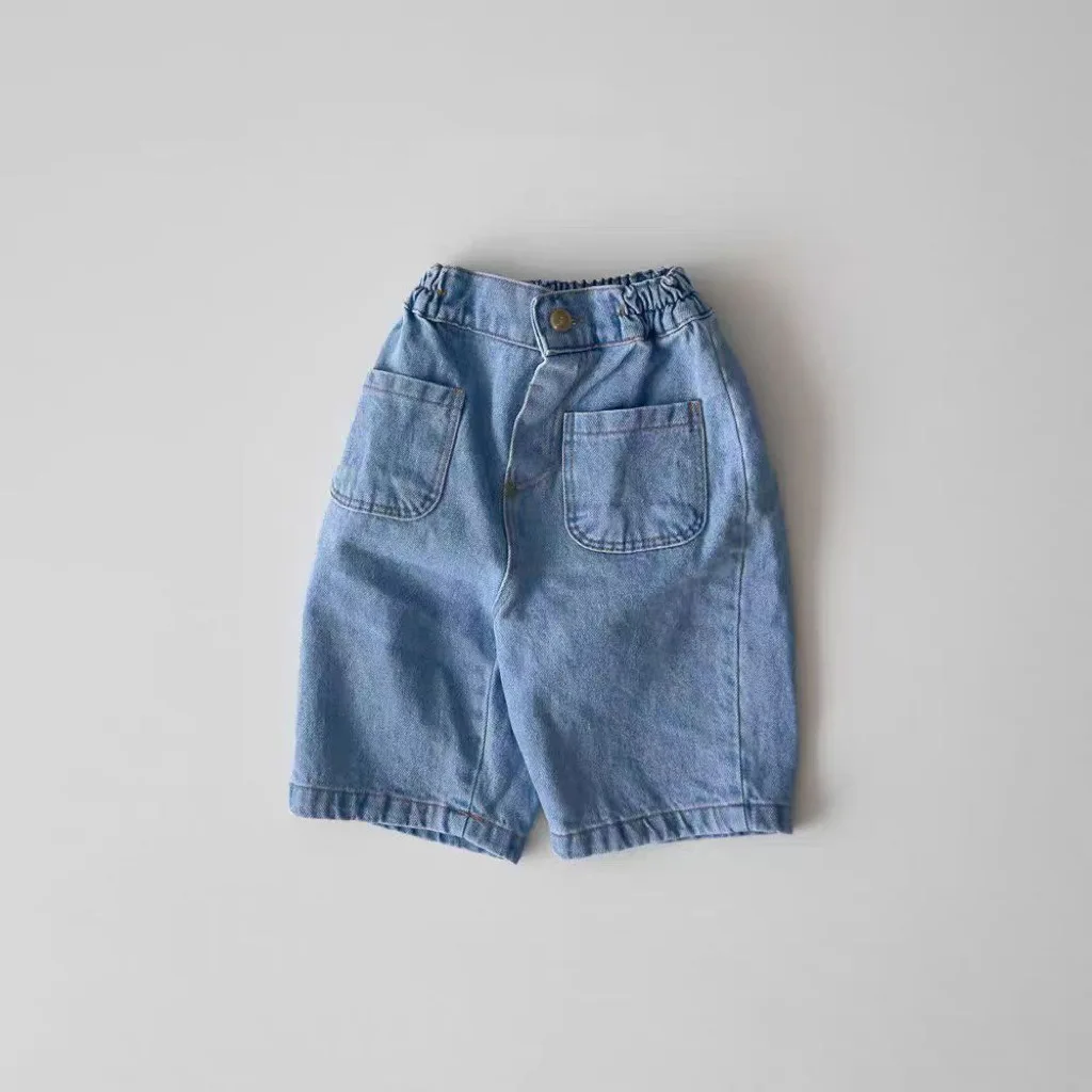 2024 estate nuovo bambino pantaloni larghi larghi pantaloni in Denim infantile ragazzo ragazza solido pantaloni Casual bambino Versatile Jeans