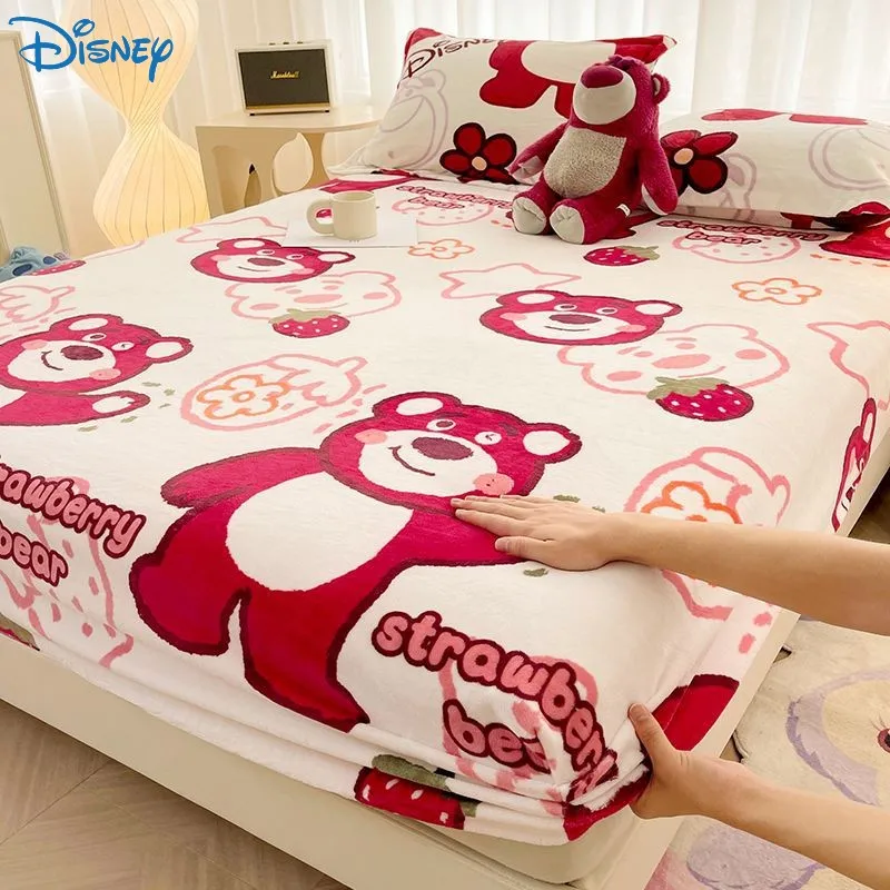 Disney Stitch Plush Fit Sheet Cartoon Minnie Mouse Winnie The Pooh Non-slip Warm Mattress Protector Home Soft Cute Plush Sheet