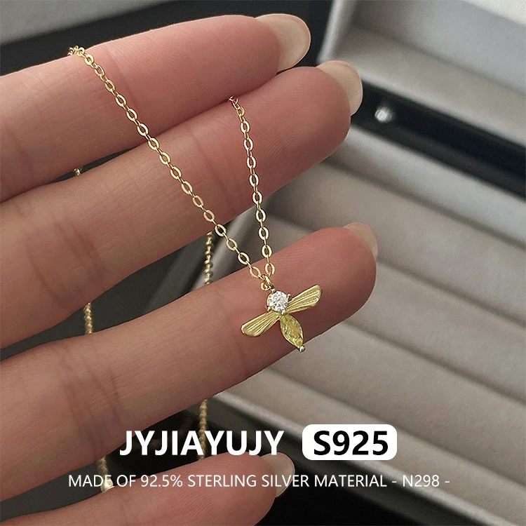 

JYJIAYUJY 100% Whole Original Sterling Silver S925 Pendant Necklace Small Bee Inlaid Zirconia For Woman Jewelry Gift Use N298