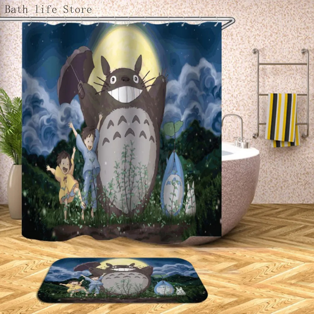 Custom Print Shower Curtains Polyester Fabric Bathroom Curtain Set Custom Photo Anti-skid Rugs Carpet Toilet Lid Cover Bath Mat