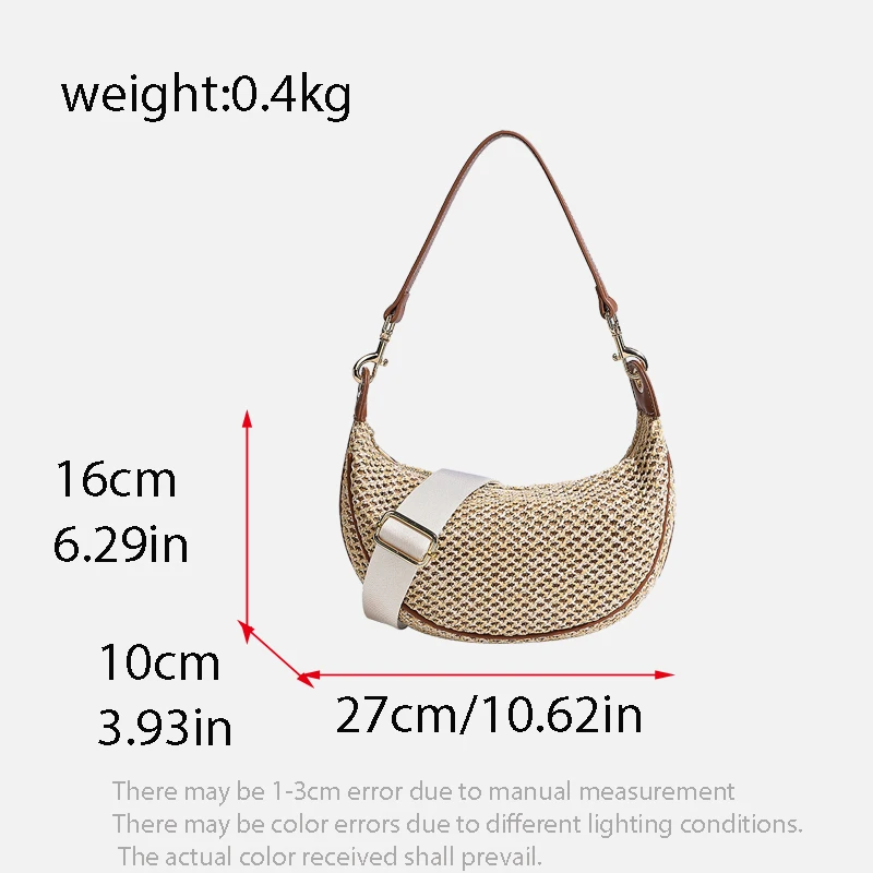 Half Moon Shoulder Bags for Women Luxury Designer Handwoven Bags Wicker Straw Resort Tote Crossbody Underarm Bags and Wallets