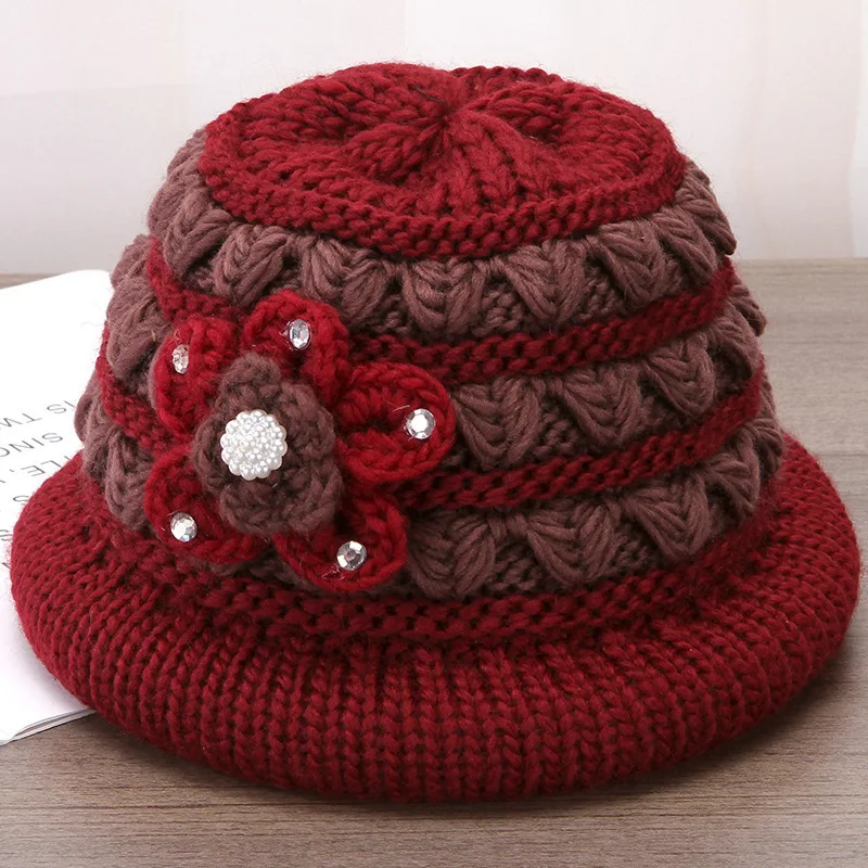 Old Man Hat Grandma Knitted Wool Thickened Mother Woman Warm Basin Winter Mother Beanie Cap Party Cool Bucket