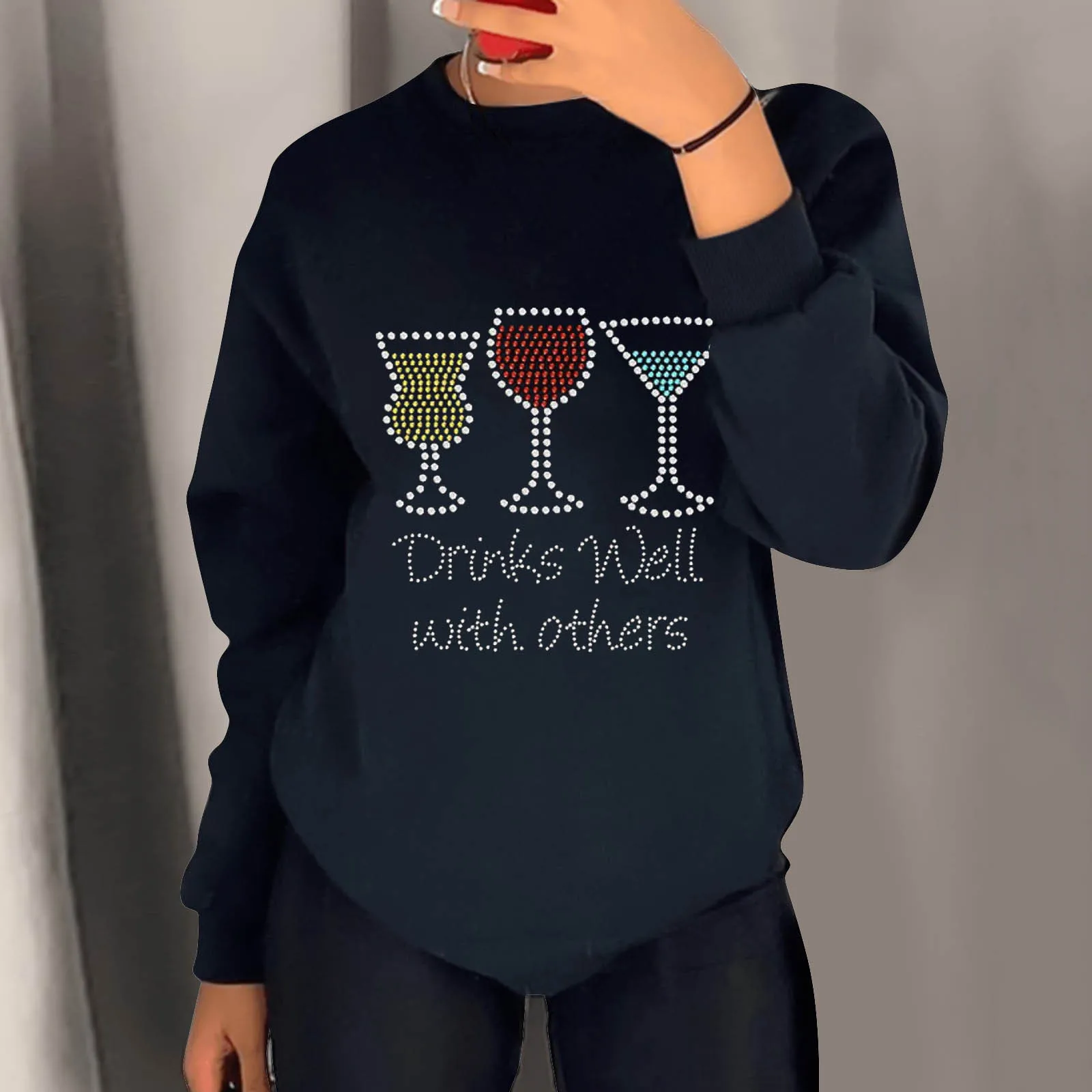 

Women's Sports Sweatshirt Diamond Long Sleeve Casual Loose O-Neck Sweatshirt Tops Hoodies Winter Clothes Women Caja Misteriosa