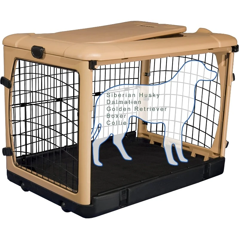 “The Other Door” 4 Door Steel Crate for Dogs/Cats with Garage-Style Door, Includes Plush Bed + Travel Bag, No Tools Required