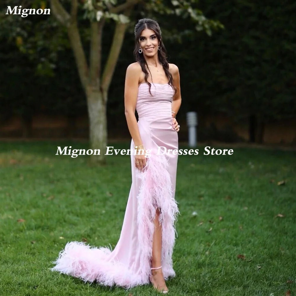 

Mignon Satin Mermaid Strapless Ruffle Feathers Prom Gown Floor-length Formal Elegant Evening Party Dress for Women 2023