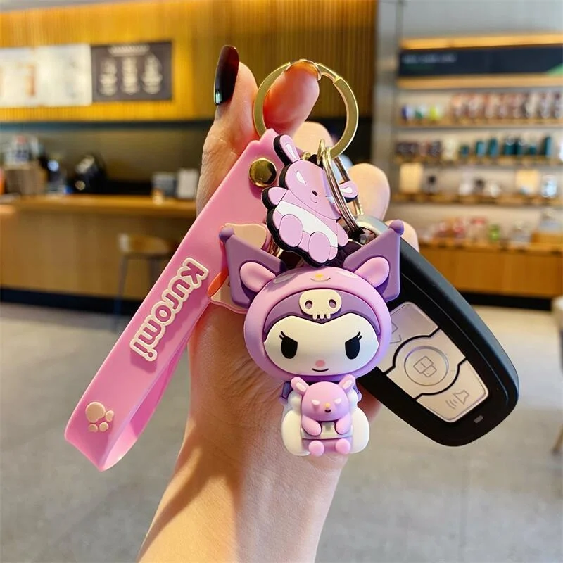 سلسلة مفاتيح سانريو ليتل توين ستارز باللونين الأزرق والوردي من مادة السيليكون لمنع فقدان مفاتيح السيارة لتزيين حقيبة ظهر الطالب #3