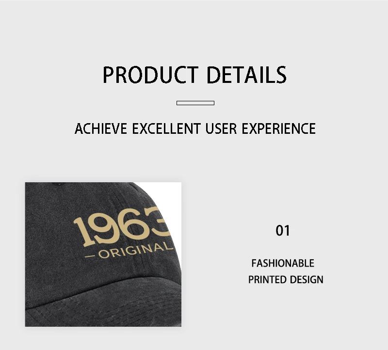 Retro 1963 Original Bedruckte Gewaschene Baseballkappe - Verstellbar, Outdoor, Casual, Unisex, Dad Cap - Vatertagsgeschenk – Detail 8