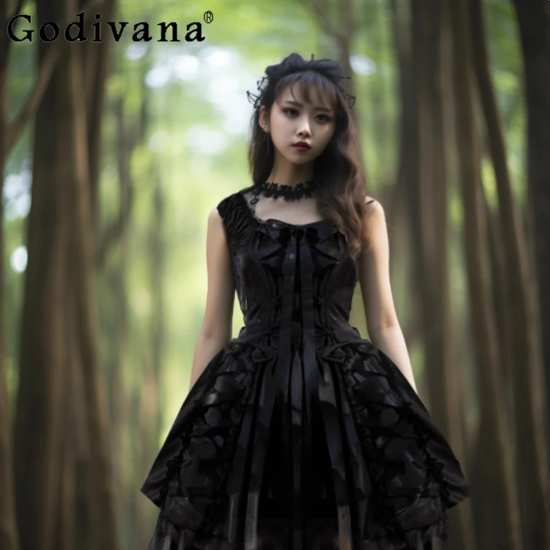 

Y2K Subculture Japanese Original Cosplay Lace Dress Classic Black Gothic Lolita Dress for Women