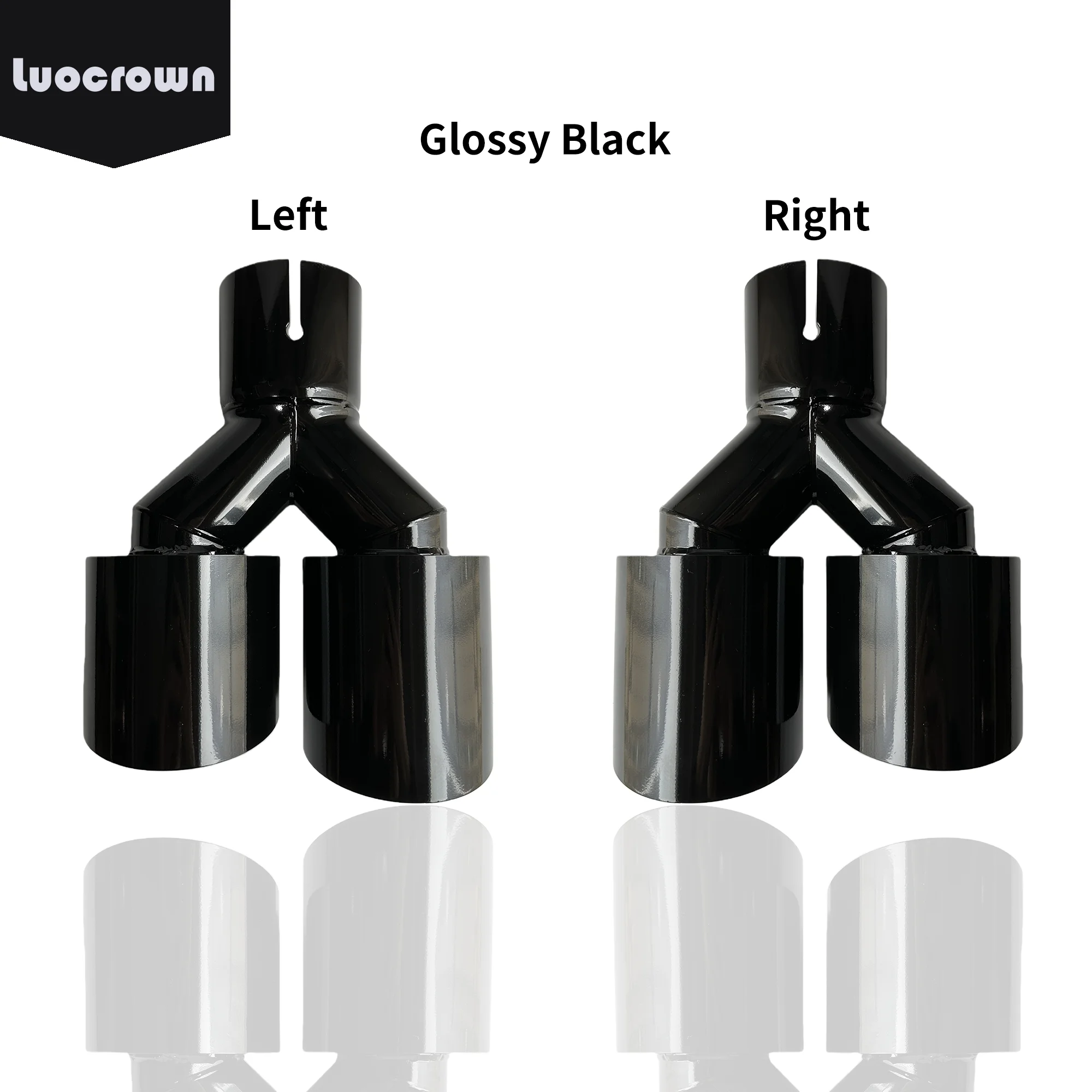 1Pcs Universal Model 304 Stainless Steel Imported Dual Cylinder Car Exhaust Tailpipe Muffler Outlet Glossy Black Y-Shaped