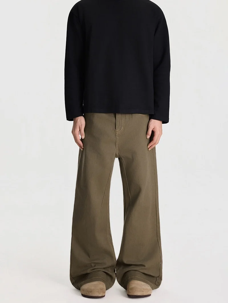 

American Sle Vintage Waed Distred Straight Leg Men's Jeans Casual Bell Bot Long Trousers Youth Faion