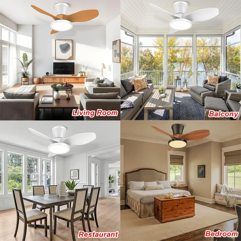 Ceiling Fans With LED Lamp High Wind 3 Speed Silent Fans Light Modern Retro Design Remote Control for Bedroom Living Room Decor